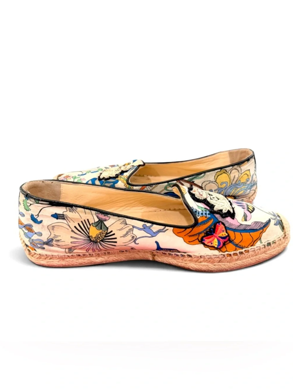 Christian Louboutin Floral Crest Silk Espadrille Slip-On Loafers EU 39 - Custom